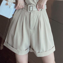 Load image into Gallery viewer, Casual Solid Two Piece Sets Women Cross V-neck Sleeveless Top Belted High Waist Wide Leg Shorts Suits 2021 Summer Ensemble Femme