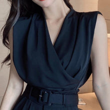 Load image into Gallery viewer, Casual Solid Two Piece Sets Women Cross V-neck Sleeveless Top Belted High Waist Wide Leg Shorts Suits 2021 Summer Ensemble Femme