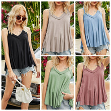 Load image into Gallery viewer, Casual Tank Tops Female Summer 2021 New Fashion Camisole Sleeveless Sexy V-neck Irregular Ruffle Hem Solid Loose Tops Women