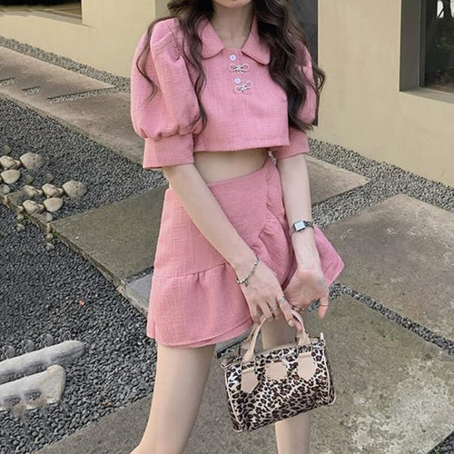 Casual Two Piece Skirt Tops Set for Women Sweet Y2k Blouse Tops A-Line Mini Skirt Suit 2021 Summer Holiday Outing Kawaii Suit