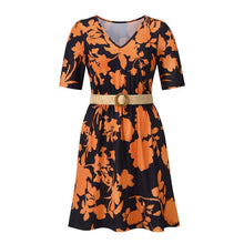 Load image into Gallery viewer, Casual V-neck Print Mini Dress Women Summer Fashion Elegant Half Sleeve A-line Dresses For Women 2021 Blue Office Robe Femme