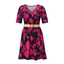 Load image into Gallery viewer, Casual V-neck Print Mini Dress Women Summer Fashion Elegant Half Sleeve A-line Dresses For Women 2021 Blue Office Robe Femme