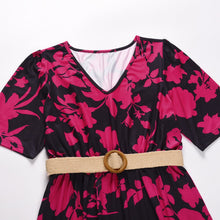 Load image into Gallery viewer, Casual V-neck Print Mini Dress Women Summer Fashion Elegant Half Sleeve A-line Dresses For Women 2021 Blue Office Robe Femme