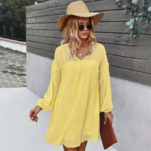 Load image into Gallery viewer, Casual Vacation Style Big Swing Short Dresses For Women 2021 Autumn And Winter V-Neck Sexy Dress Elegant Chiffon Patchwork Dress