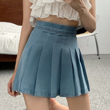 Load image into Gallery viewer, Casual Women Solid Denim Mini Sexy A-Line Pleated Skirt Summer Korean Kawaii Harajuku High Waist Short Skirts Female
