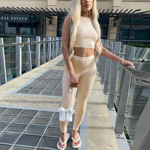 Casual Women Sportwear Two Piece Sets 2021 Summer Solid Tank Top And Long Pants Matching Set Ladies Sexy Fitness Soft Outfits