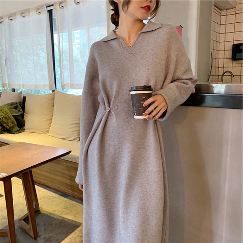 Casual Women's Dresses Design Loose Party Dress Woman Clothes Lazy Sweater Female Elegant Knitted Robe Autumn Oversize Vestidos