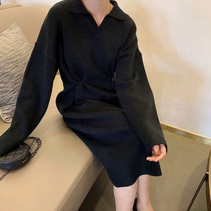 Casual Women&#39;s Dresses Design Loose Party Dress Woman Clothes Lazy Sweater Female Elegant Knitted Robe Autumn Oversize Vestidos