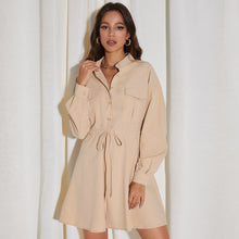 Load image into Gallery viewer, Casual Women&#39;s Dresses Drawstring Polo Collar Breasted Belt Pocket Woman Clothes Long Sleeves A-Line Dress Autumn Female Fashion