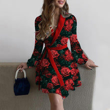 Load image into Gallery viewer, Casual Women&#39;s Homewear Fashion Rose Flower Print Pajamas Lapel Long Sleeve Dress Nightgown Lightweight Short Fluffy Bathrobe