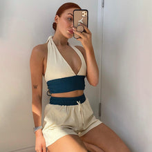 Load image into Gallery viewer, Casual Women&#39;s Lounge Wear Summer Sweater Outfit 2021 Sexy Halter Lace to The Tops and Mini Biker Two-piece Slim Shorts Set