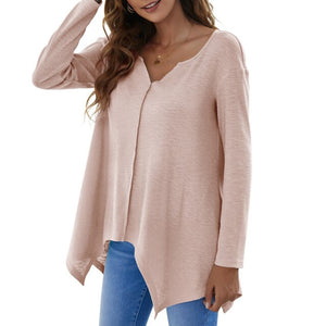 Casual Women's Sweater Autumn Winter Warm Sexy V-Neck  Irregular Hem Loose Oversized Lady Sweaters Knitted Pullover Top Femme