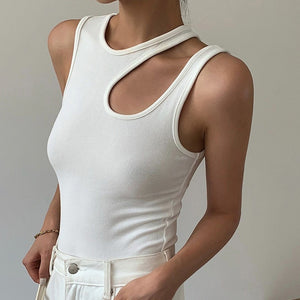 Casual y2k White Cut Out Women&#39;s Tank Tops Sleeveless Slim T Shirts Female Clothing 2022 Summer Fashion crop top women camisetas