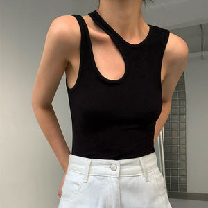 Casual y2k White Cut Out Women&#39;s Tank Tops Sleeveless Slim T Shirts Female Clothing 2022 Summer Fashion crop top women camisetas