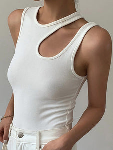 Casual y2k White Cut Out Women&#39;s Tank Tops Sleeveless Slim T Shirts Female Clothing 2022 Summer Fashion crop top women camisetas