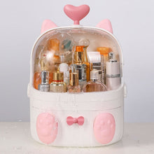 Load image into Gallery viewer, Cat Shape Plastic Makeup Storage Box Cosmetic Organizer Make Up Container Desktop Sundry Storage Case with Handle