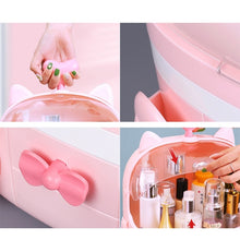 Load image into Gallery viewer, Cat Shape Plastic Makeup Storage Box Cosmetic Organizer Make Up Container Desktop Sundry Storage Case with Handle