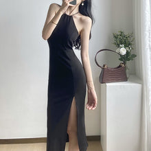 Load image into Gallery viewer, Chain Halter Suspender Dress Satin Women Sexy Strap Mini Dress Backless Bodycon Party Elegant Slim Long Skirt Clavicle Dresses