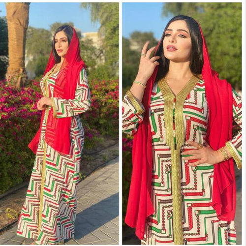 Chain Print Abaya Dress for Women 2021 New Fashion Muslim Dubai Eid Jalabiya Moroccan Kaftan Oman Turkey Arabic Islamic Clothing