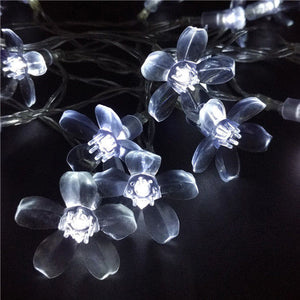 Cherry Blossom Flower Garland Battery Powered LED String Fairy Lights Crystal Flowers For Indoor Wedding Christmas Decors Purple