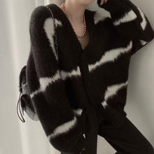Load image into Gallery viewer, Chic Panelled V Neck Long Sleeve Sweater Single Breasted Elastic Knit Cardigan 2021 Fashion Tide Loose Women Tops Coat