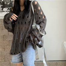 Load image into Gallery viewer, Chic V-neck Sweater Bottoming Hollow-out Sweater for Women 2021 New Autumn and Winter Black Thin Inner Top