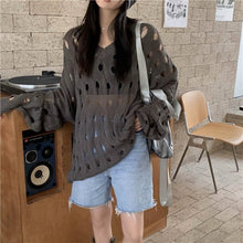 Load image into Gallery viewer, Chic V-neck Sweater Bottoming Hollow-out Sweater for Women 2021 New Autumn and Winter Black Thin Inner Top