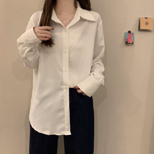 Chic Women Casual Shirt Office Ladies Turn-down Collar Tops And Shirts Female Korean Summer Loose Long Sleeves Blouses