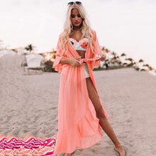 Load image into Gallery viewer, Chiffon Beach Cover Up Women Bikini Cover Up Long Beach Dress Cardigan Tunics 2021 Sexy Swimsuit Cover Up Seaside Vacation Skirt