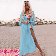 Load image into Gallery viewer, Chiffon Beach Cover Up Women Bikini Cover Up Long Beach Dress Cardigan Tunics 2021 Sexy Swimsuit Cover Up Seaside Vacation Skirt