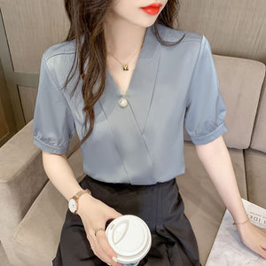 Chiffon Blouse Women 2021 Summer Chiffon Shirts Blouse Tops Fashion Casual V-Neck Loose short  sleeve Blouses Femme Blusa