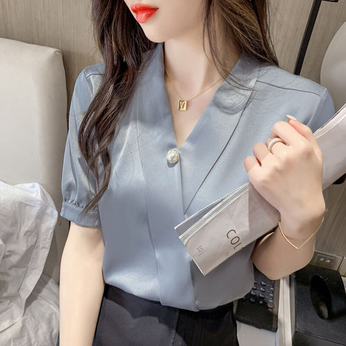 Chiffon Blouse Women 2021 Summer Chiffon Shirts Blouse Tops Fashion Casual V-Neck Loose short  sleeve Blouses Femme Blusa