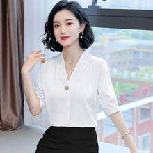 Load image into Gallery viewer, Chiffon Blouse Women 2021 Summer Chiffon Shirts Blouse Tops Fashion Casual V-Neck short  sleeve Blouses Femme Blusa
