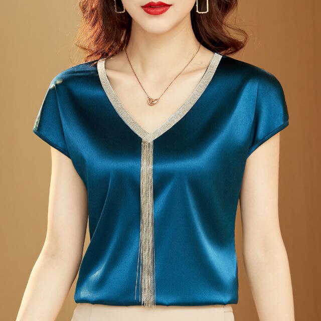 Chiffon Blouse Women 2021 Summer Chiffon Shirts Blouse Tops Fashion Casual V-Neck short  sleeve Blouses Femme Blusa plus size