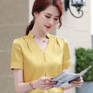 Chiffon Blouse Women 2021 Summer Chiffon Shirts Blouse Tops Fashion Casual V-Neck short  sleeve Blouses Femme Blusa plus size