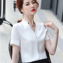 Load image into Gallery viewer, Chiffon Blouse Women 2021 Summer Chiffon Shirts Blouse Tops Fashion Casual V-Neck short  sleeve Blouses Femme Blusa plus size