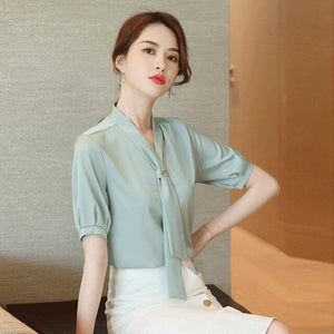 Chiffon Blouse Women 2021 Summer Chiffon Shirts Blouse Tops Fashion Casual V-Neck short  sleeve Blouses Femme Blusa plus size