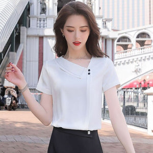 Chiffon Blouse Women 2021 Summer Chiffon Shirts Blouse Tops Fashion Casual V-Neck short  sleeve Blouses Femme Blusa plus size