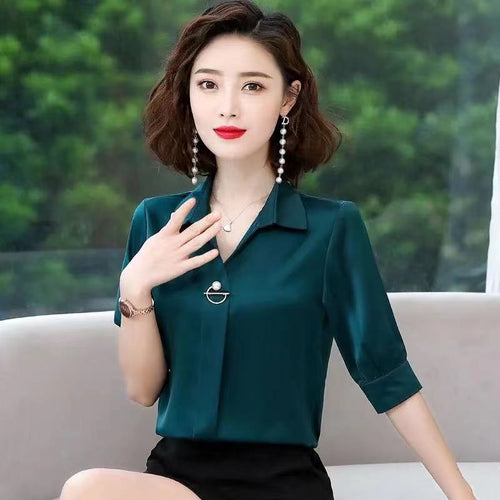 Chiffon Blouse Women 2021 Summer Chiffon Shirts Blouse Tops Fashion Casual V-Neck short  sleeve Blouses Light and breathable