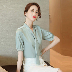 Chiffon Blouse Women 2021 Summer Chiffon Shirts Blouse Tops Fashion Casual V-Neck short  sleeve Blouses Femme Blusa plus size