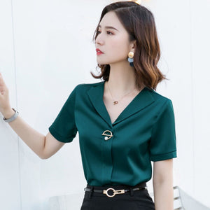 Chiffon Blouse Women 2021 Summer Chiffon Shirts Blouse Tops Fashion Casual V-Neck short  sleeve Blouses Light and breathable