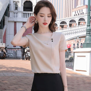 Chiffon Blouse Women 2021 Summer Chiffon Shirts Blouse Tops Fashion Casual V-Neck short  sleeve Blouses Femme Blusa plus size