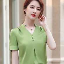 Load image into Gallery viewer, Chiffon Blouse Women 2021 Summer Chiffon Shirts Blouse Tops Fashion Casual V-Neck short  sleeve Blouses Femme Blusa plus size