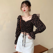 Load image into Gallery viewer, Chiffon Blouse Women Print Color Square Collar Long Sleeve Ruffles Clothes Elegant Street Style Belt Tops For Female