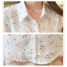 Load image into Gallery viewer, Chiffon Blouses Short Sleeves Shirt 2021 Summer fashion Simplicity Love Printing Female Polo Collar Korean Shirts Womens Tops