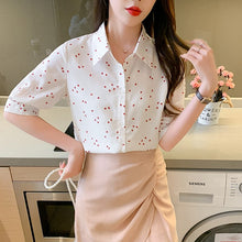 Load image into Gallery viewer, Chiffon Blouses Short Sleeves Shirt 2021 Summer fashion Simplicity Love Printing Female Polo Collar Korean Shirts Womens Tops