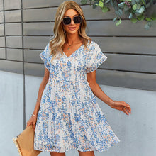 Load image into Gallery viewer, Chiffon Midi Vestidos Fashion Floral Printed Dress Casual Short Sleeve Summer New Elegant A-line Skirt Loose Comfortable Dress.