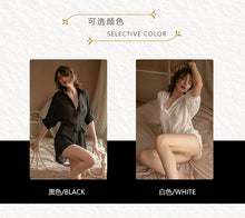 Load image into Gallery viewer, Chiffon Nightdress Women Sexy Lingerie Set  Perspective Skirt Thong Deep V Boyfriend Style Shirt Nightgowns Femme Sleepdwear