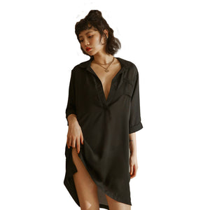 Chiffon Nighty Women&#39;s Sexy Nightgown Half Sleeves Deep V Boyfriend Shirt Femme Nightdress Thong Set Home Dress Thin Sleepwear