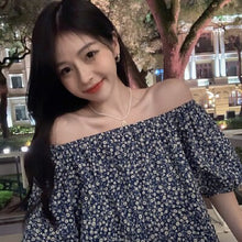 Load image into Gallery viewer, Chiffon Retro French Floral Collar Design Sensibility Blouse Women Fashion Summer Short Sleeve Tee Sexy Sweet Korean Style Cloth